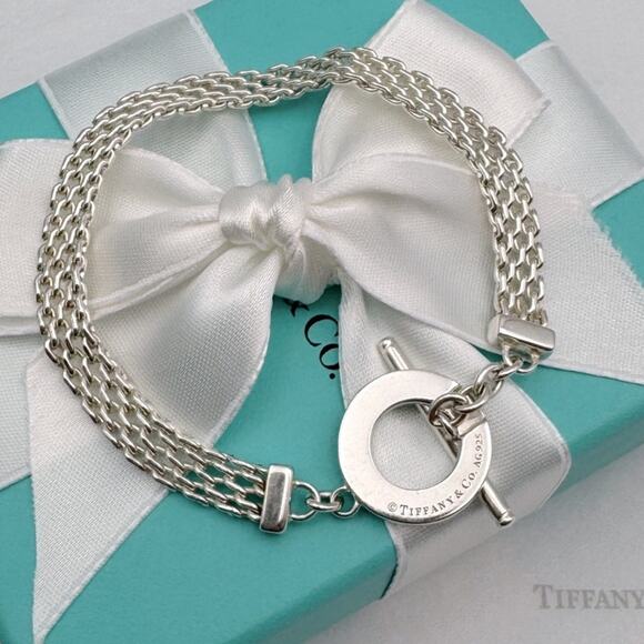 Tiffany & Co. Somerset Mesh Toggle Bracelet Sterling Silver W/Gift Pouch & Box - Picture 6 of 9